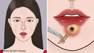 ASMR Remove unmanaged lip piercing pus | Squeeze lip acne
