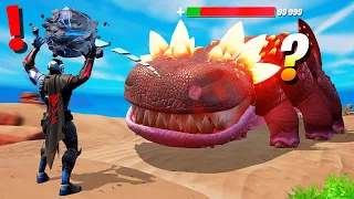 J'amène le BOSS FONDATION au BOSS DINOSAURE KLOMBO ! Le COMBAT est INCROYABLE ! Fortnite Expérience