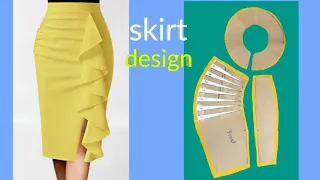 Thiết kế Váy bút chì có bèo đổ sóng đẹp tuyệt |skirt design |Lena Sewing |