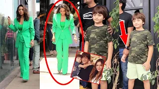 Shah Rukh Khan's Wife Gauri Khan💚 With Son Abraham Khan Snapped At Her Store