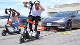 Using An Electric Scooter To TOW MY TESLA!! (NIU KQi3)