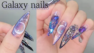 밤하늘을 담은 갤럭시네일🌙 제거부터 연장 아트까지💅 셀프네일 / 자석젤 / 네일아트 / 네일 asmr