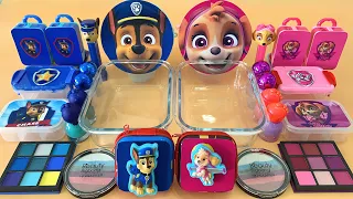 CHASE & SKYE PAW PATROL Slime Mixing Makeup,Eyeshadow,Glitter,Clay Into Clear Slime ASMR No Talking