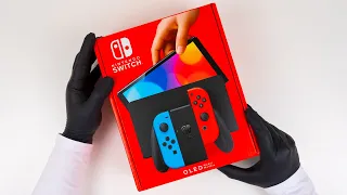Nintendo Switch OLED Model Neon Blue / Neon Red Unboxing - ASMR