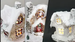 DIY Christmas Fairy House Lamp Using Jar, Cardboard & Air Dry Clay Craft Ideas