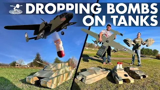 Giant B-25 Drops Bombs on Tanks