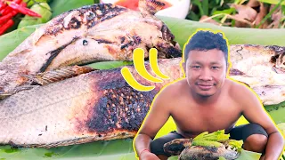 cooking natural fish on rice farm