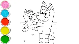 Colorea a Bluey y su Mamá Abrazados 😍🥰 Dibujos Para Niños