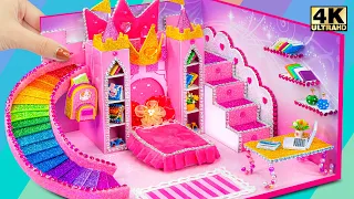DIY Miniature Cardboard House # 440 ❤️ DIY Miniature Cutest Pink Bedroom with Rainbow Slide for Pet