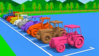 Multicolored Tractors & Farm Machines | Learn Colors with Tractors | BazyLLand Adventures