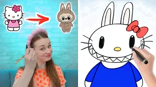 How to draw  Labubu + Hello Kitty and other characters