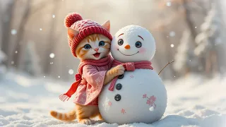 The kitten happily plays in the snow and meets a snowman 😸 #cat #ai #cutecat #aicat #catlover