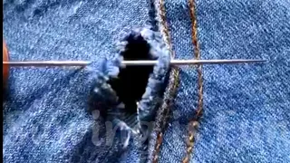 Invisible stitch hand sewing on jeans,How to mend jeans by hand,how to fix torn jeans between legs
