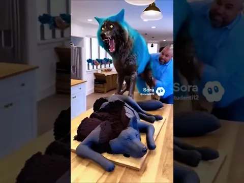 Blue wolf funny reaction when it sees its owner cut a wolf cake! 😞 #shorts