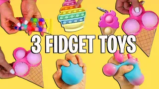 COMO FAZER FIDGET TOYS CASEIROS | 3 DIY FIDGET TOYS +POP IT ICE CREAM+STRESS BALL COLORS