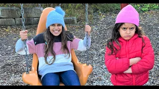 Sally and Deema Play and share rides at the playground | Fair Play for Kids