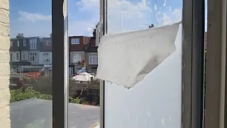 BEST FAST AND EASY WAY TO REMOVE WHITE FROSTED WINDOW FILM IN ONE PIECE