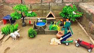 Diy how to make Mini Village House - With Tree Jhoola | Cow shed | Mini hand pump | Tractor machine