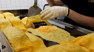 Omelette Cheese Egg Roll Kimbap / 오믈렛 치즈 계란말이 김밥 / Korean Snack Shop - Jemani