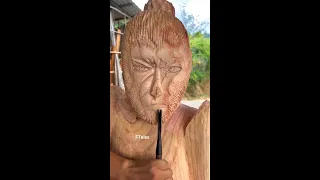 I made Wooden Monkey King sculpture 💔😭 ♥️~ - woodworking art skill/ wood / Hand crafts #livestream