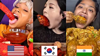 American VS Korean VS Indian "BIG BITE" MUKBANG🤯🙀😱