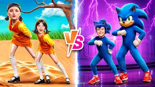 A boneca de Round 6 e o Super Sônico me adotaram! Garota de Round 6 vs Sônico transformação!