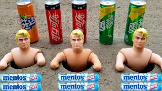 Coca Cola, Different Fanta, Mtn Dew, Pepsi,Sprite and Stretch Armstrong vs Mentos in Big Underground