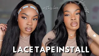 GLUELESS LACE TAPE INSTALL + my thoughts |5*7 curtain bangs closure wig | WESTKISSHAIR | Luxury Tot