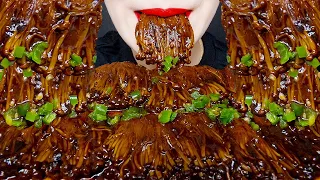 ASMR Black Bean Spicy Enoki Mushroom Mukbang eating show (No Talking)ㅣ짜장 불닭 팽이버섯 먹방ㅣRED ASMR
