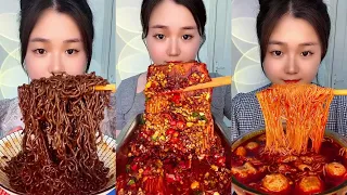 ASMR MUKBANG | ENOKI MUSHROOMS WITH, EATING SPICY SOUP NOODLES EGG MEATBALLS FLAVOR YUMMY YUMMY