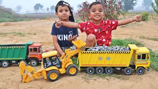 Bruder Jcb And Truck toy for kids | Learn to Rescue an accident truck loaded with stones by Kids