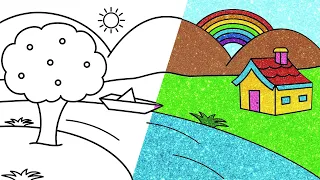 How to Draw Beautiful Scenery Drawing for Kids | Very Easy Drawing and Coloring | Chiki Art Hindi