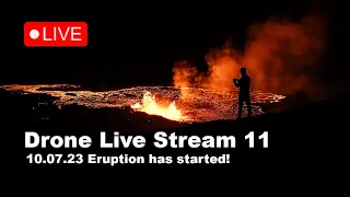 LIVE 10.07.23 Day 1 Volcano eruption started in Iceland! Drone live stream