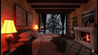 Şömine Ateşi ve Kar Yağışı | Kış Gecesi Ambiyansı, Rahatlatıcı Uyku Sesleri