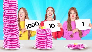 1000 겹 음식 챌린지 || 123 GO! FOOD의 24 시간 동안 거대한 음식 VS 작은 음식