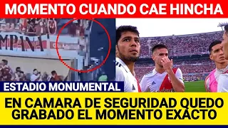 Momento cuando cae hincha de tribuna del estadio monumental - River Plate vs Defensa y Justicia