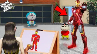 GTA 5: Shinchan Droaemon And Didi Uses Magical Painting To Draw Powerfull IronMan Suit In GTA 5