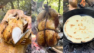 Roasted Chicken in Nature | Bushcraft Style Cooking | ASMR