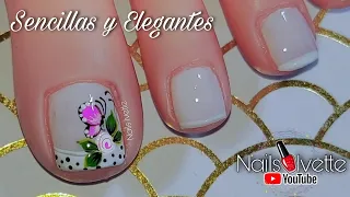 Diseño de uñas Sencillo y elegante para pie / Uñas de los pies decoradas con rosa y mariposa fácil