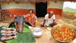 how santali tribe people clean GOAT HEAD&LEG and cooking for their lunch menu|| rural India orissa