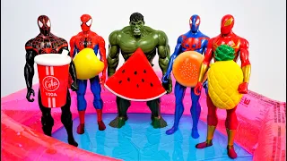 Top Super Heros & Fruit Jumping on the pool, DIY SuperHeroes video Edition