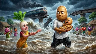 🌊 भयानक बाढ़ में आलू ने बचाई पूरे गाँव की जान | Emotional 3D Cartoon Story