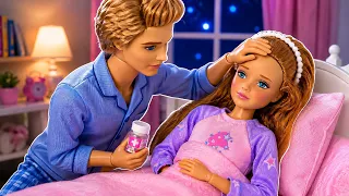 Barbie Has a Tummy Ache at Night🌙 | Ken Takes Care of Her | Barbie Doll Family | 바비 배가 아파요 캔이 돌봐줘요