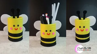 Membuat Tempat Pensil dari Kain Flanel dan Kaleng Bentuk Lebah || Ide Kreatif Tempat Pensil