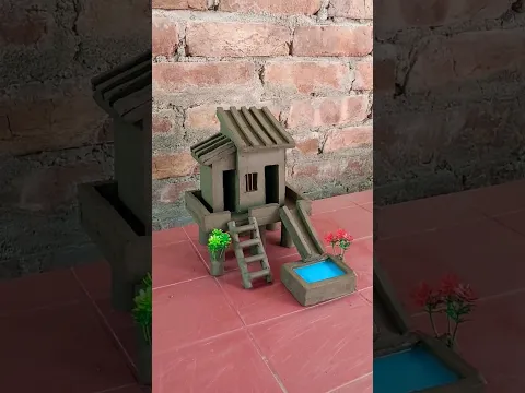 Beautiful miniature clay house with swimming pool 🏠🏊  || #clayhouse #mudhouse #craft