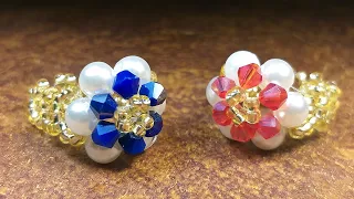Hermoso y Bello Anillo de Perlas, Cristales y Mostacillas...Clase #332!!!