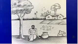 How to draw a simple with river side village