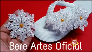 🌼Como fazer flores de pérolas para colocar em chinelos/floco de neve/Bere artes🌼