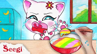 [🐾paper diy🐾] How to Feed Talking Angela vs Talking Tom? Rainbow Food - Funny Stop Motion Paper
