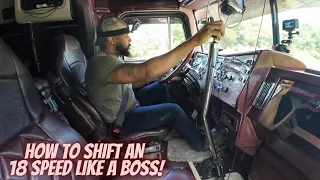 How to shift an 18 speed like a boss | Peterbilt 379 with 7" straight pipe | CAT 6NZ jake brake 🔥